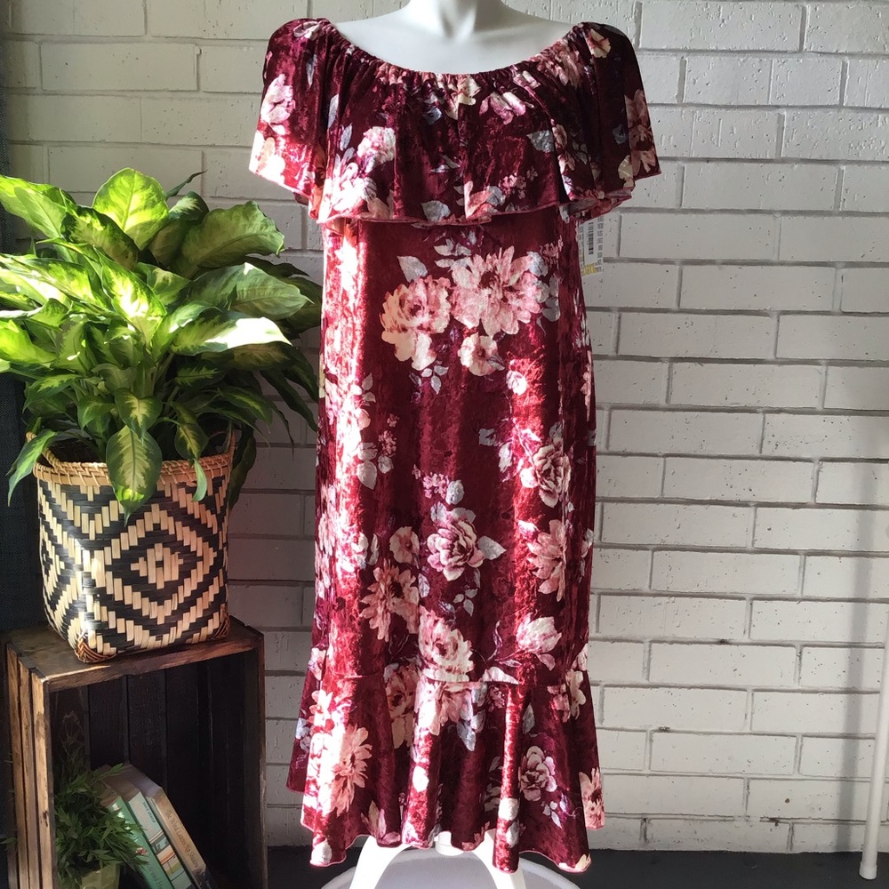 Lularoe Cici Dress Velvet Floral Burgundy Dress